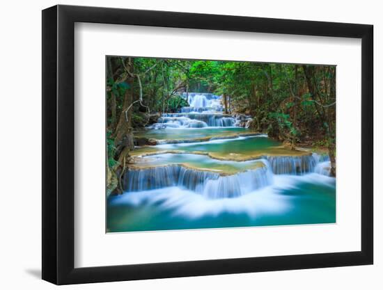 Deep Forest Waterfall in Kanchanaburi, Thailand-lkunl-Framed Photographic Print