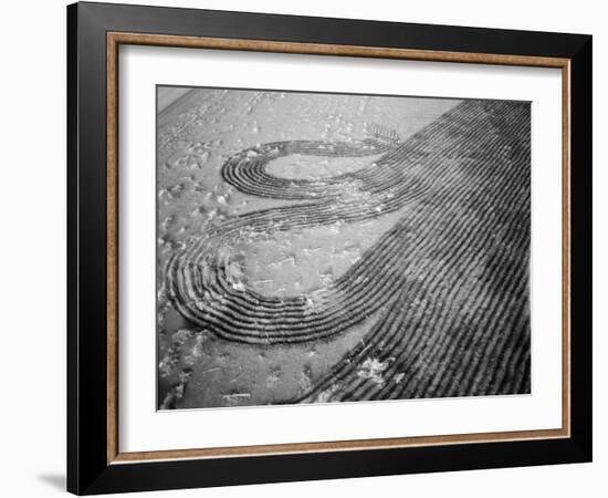 Deep Furrows Made to Prevent Drifting of Dirt on Farmland after Dust Storm in Dustbowl Area-Margaret Bourke-White-Framed Photographic Print