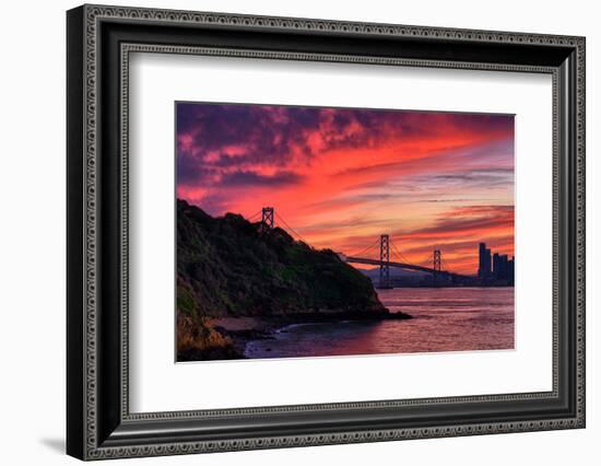 Deep Red Sunset at Treasure Island, San Francisco Bay Bridge-Vincent James-Framed Photographic Print