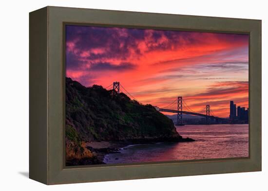 Deep Red Sunset at Treasure Island, San Francisco Bay Bridge-Vincent James-Framed Premier Image Canvas