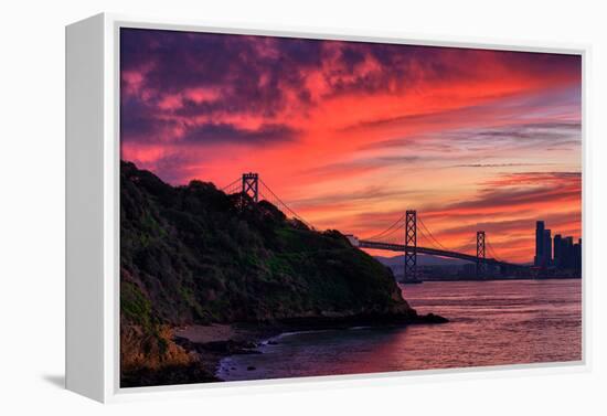 Deep Red Sunset at Treasure Island, San Francisco Bay Bridge-Vincent James-Framed Premier Image Canvas