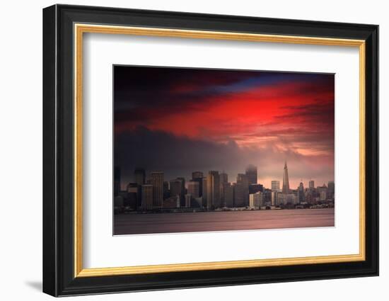 Deep Red Sunset Downtown San Francisco Bay Treasure Island-Vincent James-Framed Photographic Print