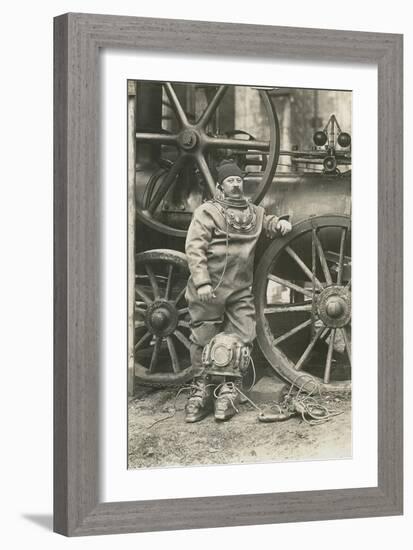 Deep Sea Diver with Giant Pump-null-Framed Art Print