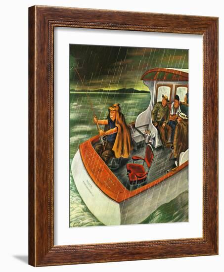 "Deep Sea Fishing in Rain," August 31, 1946-Constantin Alajalov-Framed Giclee Print