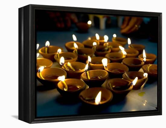 Deepak Lights (Oil and Cotton Wick Candles) Lit to Celebrate the Diwali Festival, India-Annie Owen-Framed Premier Image Canvas