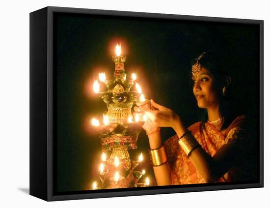 Deepawali Lamps-null-Framed Premier Image Canvas