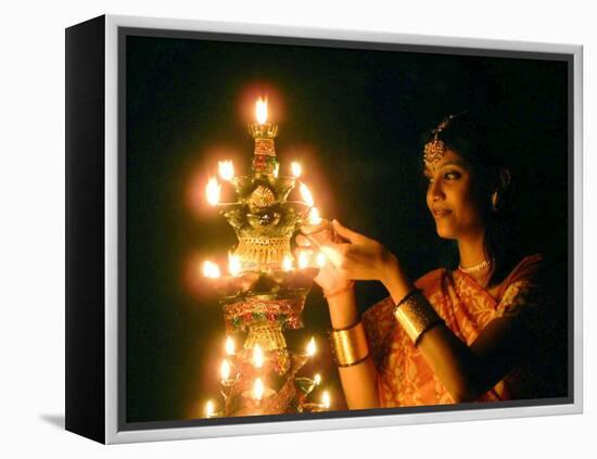 Deepawali Lamps-null-Framed Premier Image Canvas