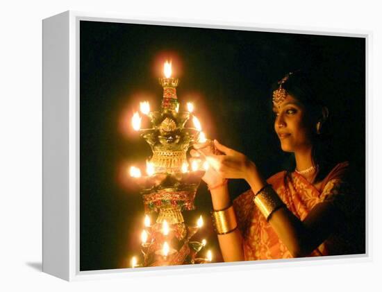 Deepawali Lamps-null-Framed Premier Image Canvas