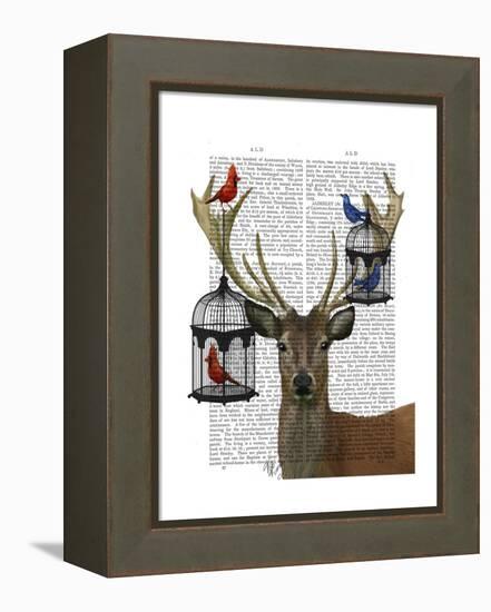 Deer and Bird Cages-Fab Funky-Framed Stretched Canvas