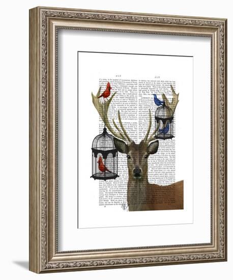 Deer and Bird Cages-Fab Funky-Framed Art Print