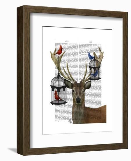 Deer and Bird Cages-Fab Funky-Framed Art Print