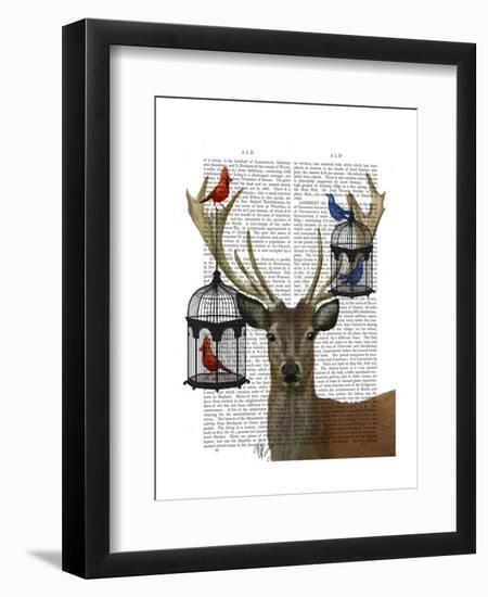 Deer and Bird Cages-Fab Funky-Framed Art Print