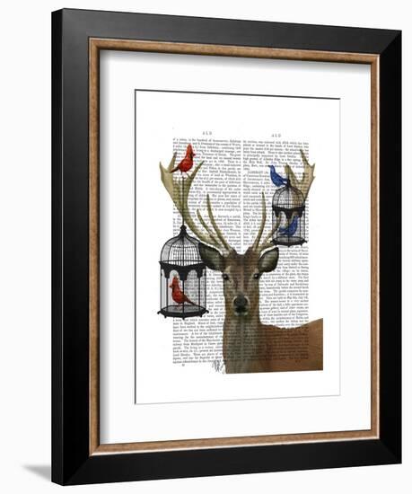Deer and Bird Cages-Fab Funky-Framed Art Print