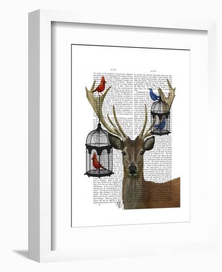 Deer and Bird Cages-Fab Funky-Framed Art Print