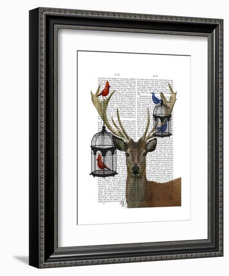 Deer and Bird Cages-Fab Funky-Framed Art Print