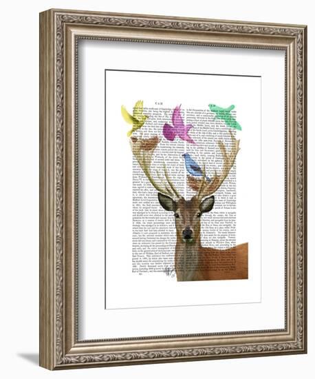 Deer and Birds Nests Pastel Shades-Fab Funky-Framed Art Print