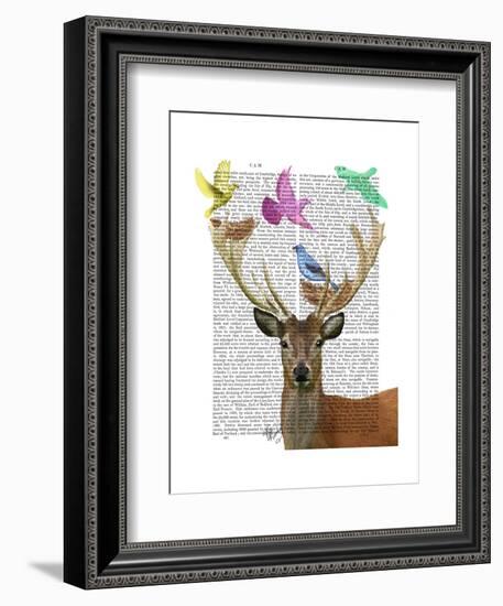 Deer and Birds Nests Pastel Shades-Fab Funky-Framed Art Print