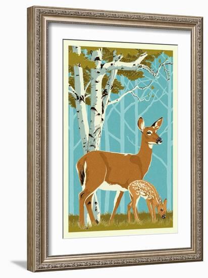 Deer and Fawn-Lantern Press-Framed Art Print