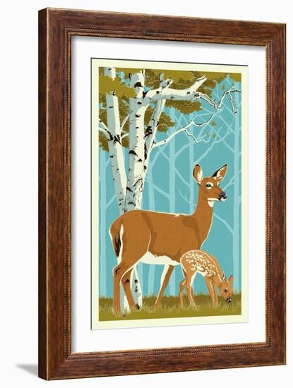 Deer and Fawn-Lantern Press-Framed Premium Giclee Print