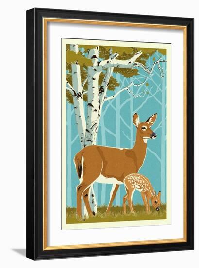 Deer and Fawn-Lantern Press-Framed Premium Giclee Print