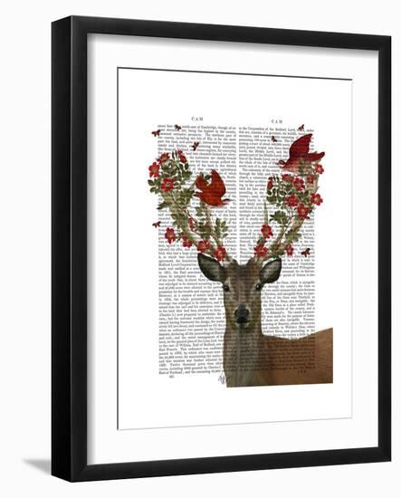 Deer and Love Birds-Fab Funky-Framed Premium Giclee Print
