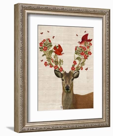 Deer and Love Birds-Fab Funky-Framed Premium Giclee Print