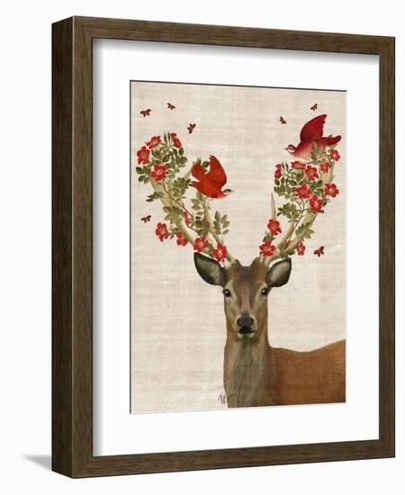 Deer and Love Birds-Fab Funky-Framed Premium Giclee Print