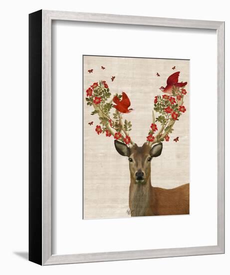 Deer and Love Birds-Fab Funky-Framed Premium Giclee Print