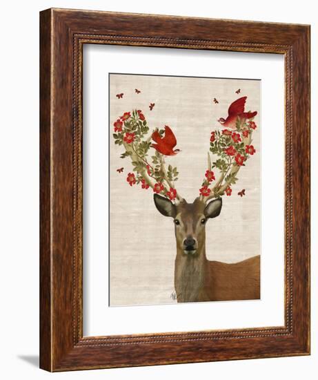 Deer and Love Birds-Fab Funky-Framed Premium Giclee Print