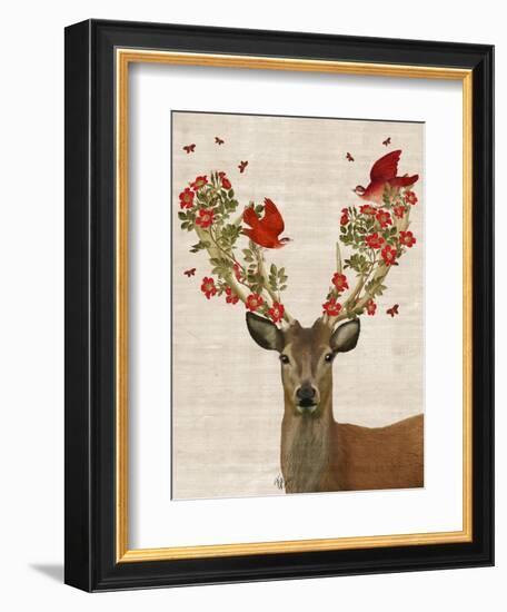 Deer and Love Birds-Fab Funky-Framed Premium Giclee Print