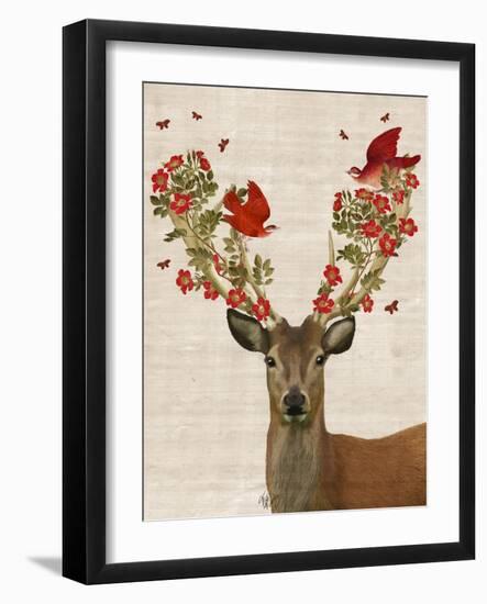 Deer and Love Birds-Fab Funky-Framed Art Print