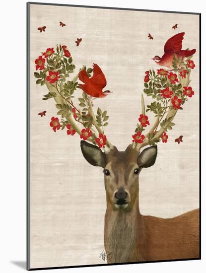 Deer and Love Birds-Fab Funky-Mounted Art Print