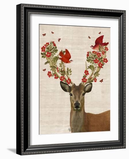 Deer and Love Birds-Fab Funky-Framed Art Print