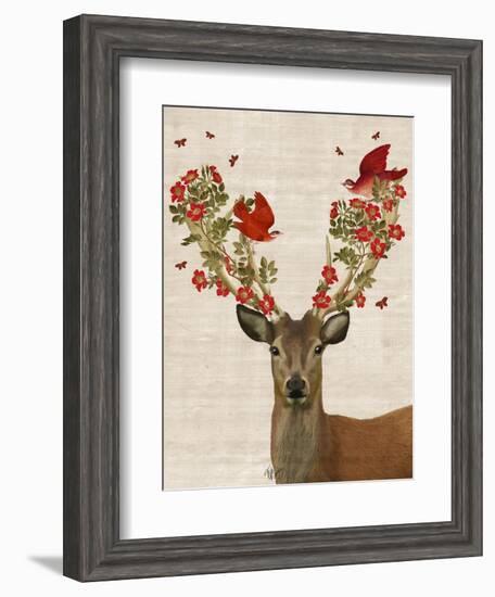 Deer and Love Birds-Fab Funky-Framed Art Print