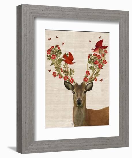 Deer and Love Birds-Fab Funky-Framed Art Print