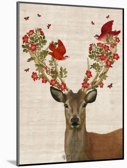 Deer and Love Birds-Fab Funky-Mounted Art Print