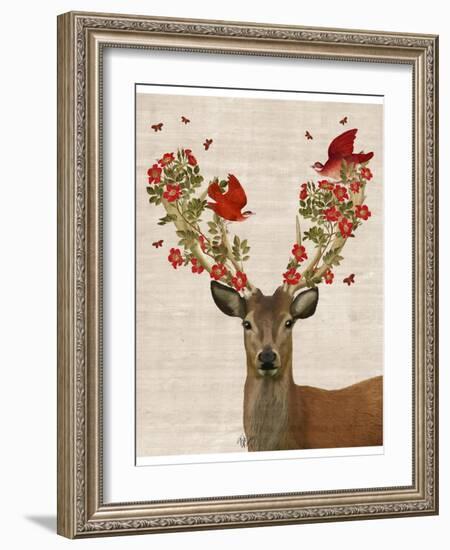 Deer and Love Birds-Fab Funky-Framed Art Print