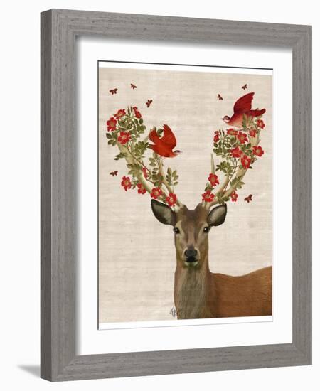 Deer and Love Birds-Fab Funky-Framed Art Print