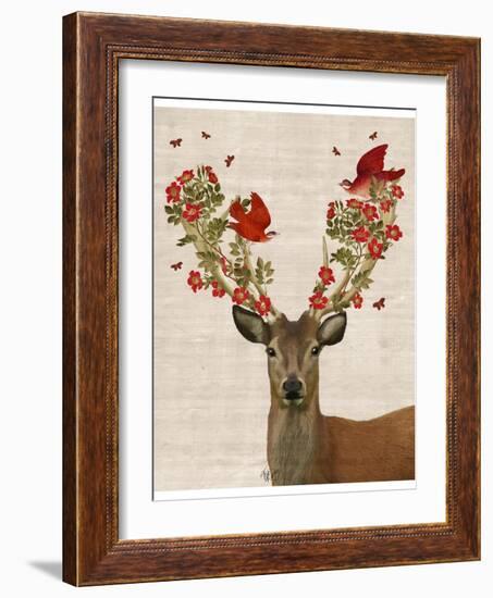 Deer and Love Birds-Fab Funky-Framed Art Print