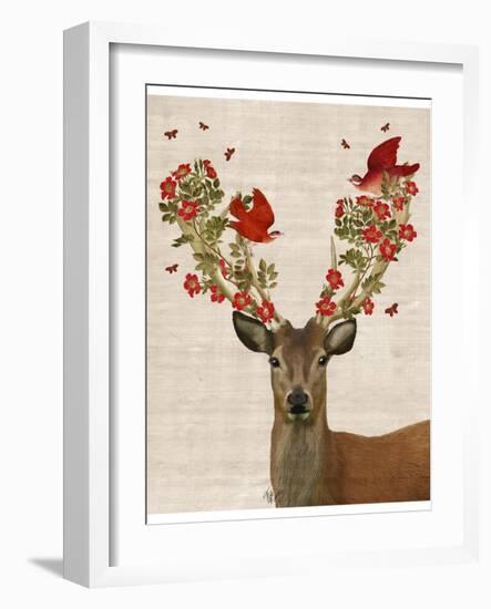 Deer and Love Birds-Fab Funky-Framed Art Print