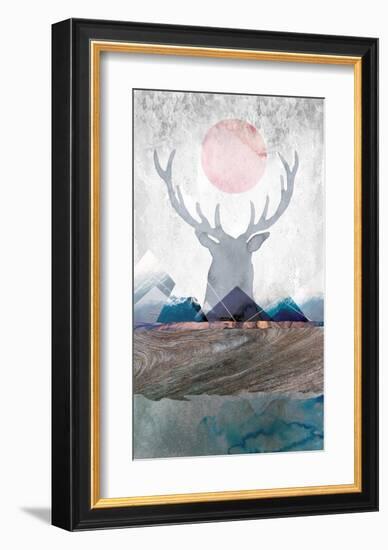 Deer and Mountains 2-Louis Duncan-He-Framed Art Print