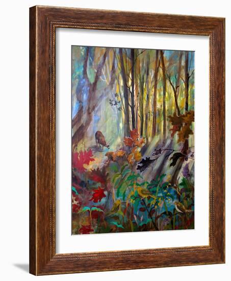 Deer at Water in Woods-Robin Maria-Framed Art Print