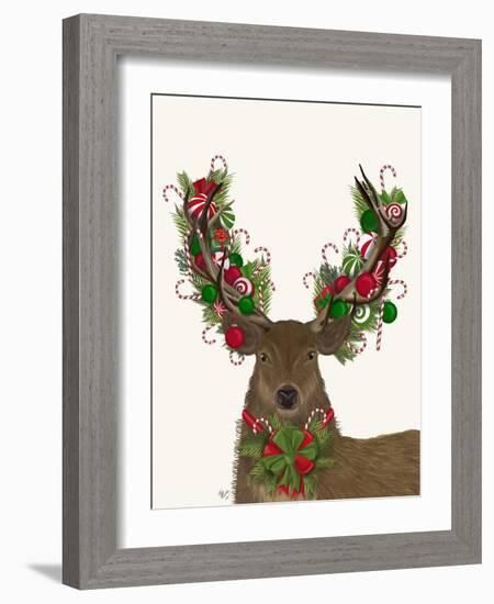 Deer, Candy Cane Wreath-Fab Funky-Framed Art Print