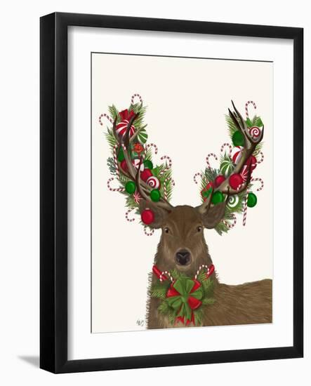 Deer, Candy Cane Wreath-Fab Funky-Framed Art Print