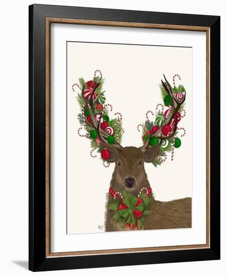 Deer, Candy Cane Wreath-Fab Funky-Framed Art Print