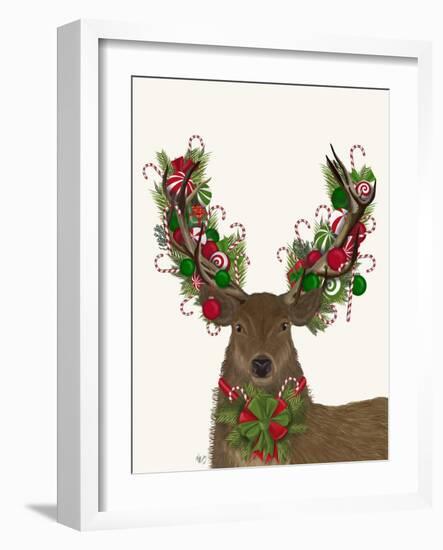 Deer, Candy Cane Wreath-Fab Funky-Framed Art Print