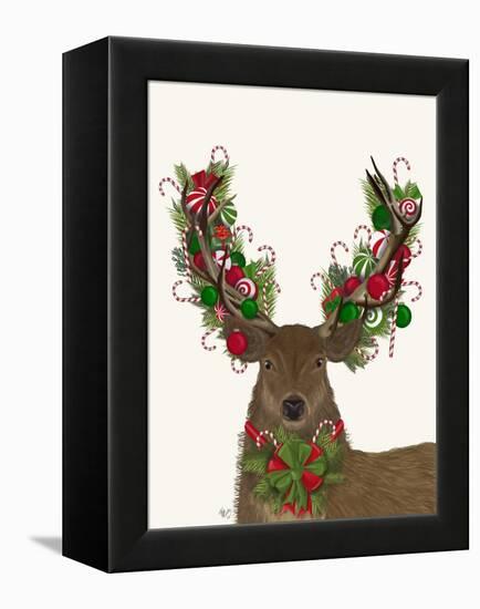 Deer, Candy Cane Wreath-Fab Funky-Framed Stretched Canvas