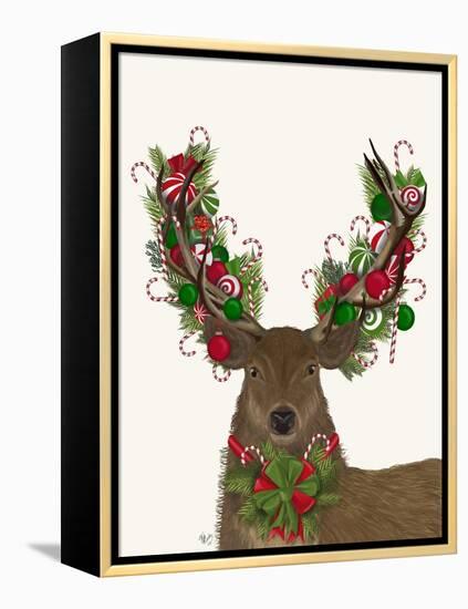 Deer, Candy Cane Wreath-Fab Funky-Framed Stretched Canvas