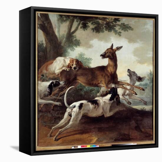 Deer Chased by Dogs. Hunting Scene, 1725 (Oil on Canvas)-Jean-Baptiste Oudry-Framed Premier Image Canvas