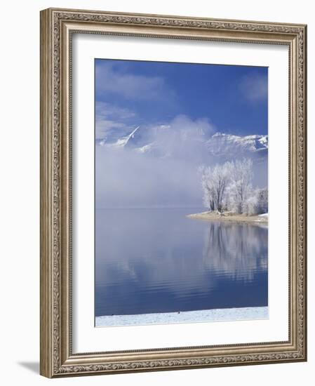 Deer Creek Reservoir and Rimed Trees, Mt. Timpanogas, Wasatch Mountains, Utah, USA-Howie Garber-Framed Photographic Print